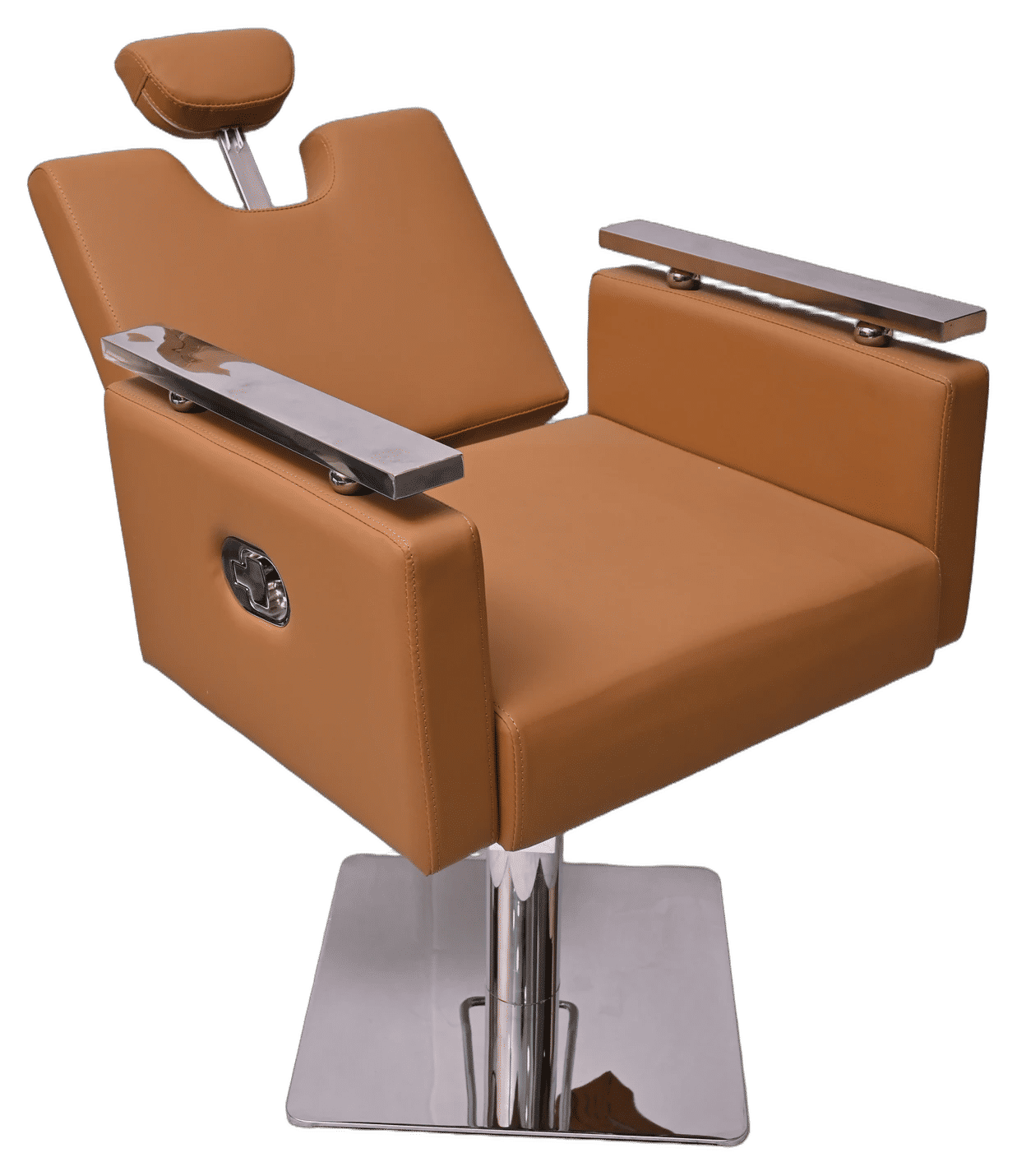 Modern Camel Tan Salon Styling Chair with Chrome Accents - View 4