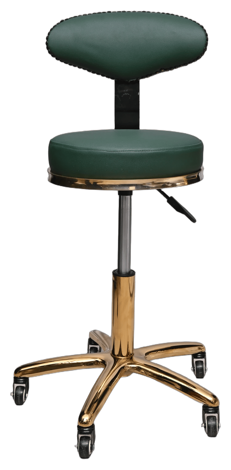 Emerald Green Luxury Rolling Salon Stool with Backrest - View 3