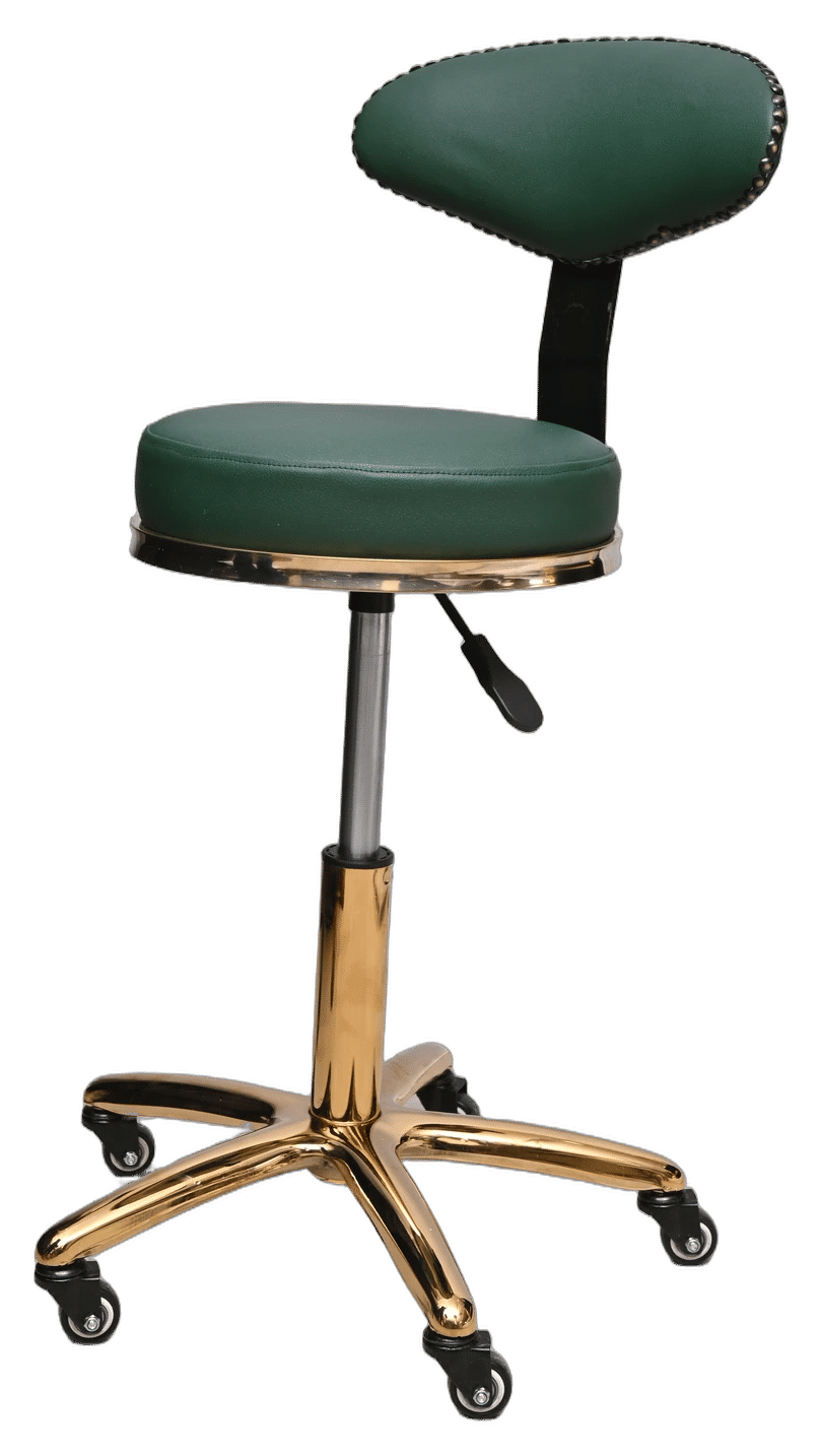 Emerald Green Luxury Rolling Salon Stool with Backrest - View 2