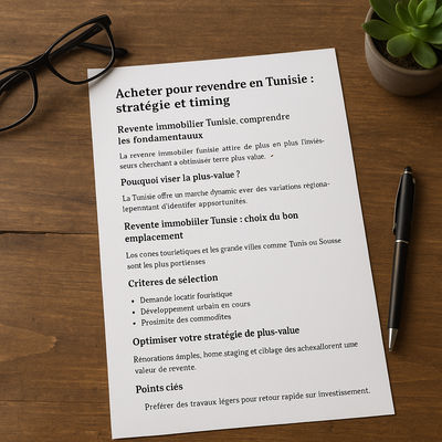 Acheter pour revendre en Tunisie : stratégie et timing