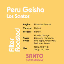 Peru Geisha Los Santos Honey Process - Roasted for Filter