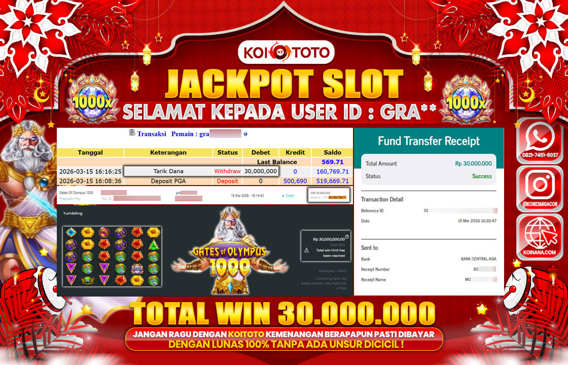 MAX WIN !! KEMENANGAN BESAR DI PERMAINAN GATES OF OLYMPUS 1000 SEBESAR RP 30.000.000 SECEPAT KILAT LANGSUNG DI BAYAR LUNAS OLEH OMACUAN !!