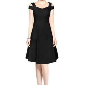 Black Off-Shoulder V-Neck Knee-Length Dress