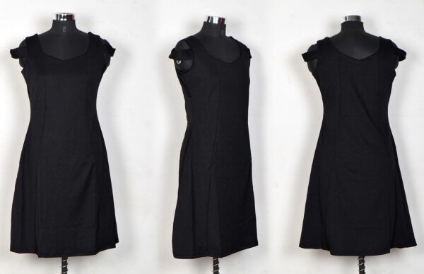 Black Off-Shoulder V-Neck Knee-Length Dress - Image 5