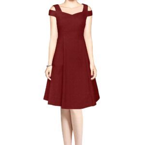 Maroon Off-Shoulder V-Neck Knee-Length Dress