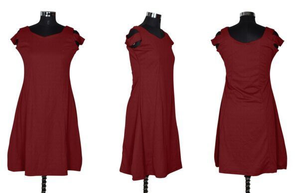 Maroon Off-Shoulder V-Neck Knee-Length Dress - Image 5