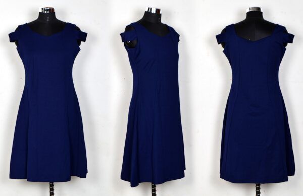 Navy Blue Off-Shoulder V-Neck Knee-Length Dress - Image 5