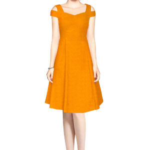 Yellow Off-Shoulder V-Neck Knee-Length Dress