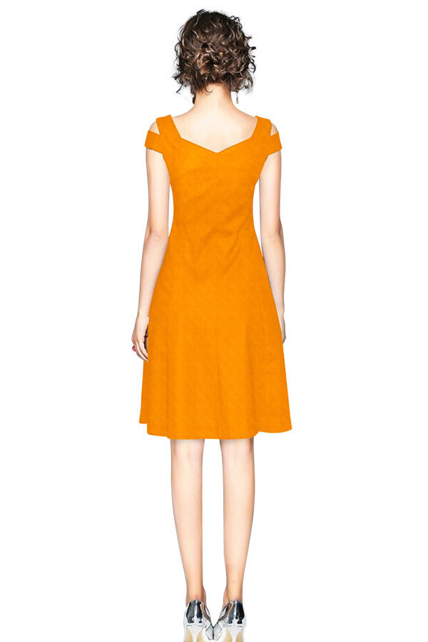 Yellow Off-Shoulder V-Neck Knee-Length Dress - Image 4