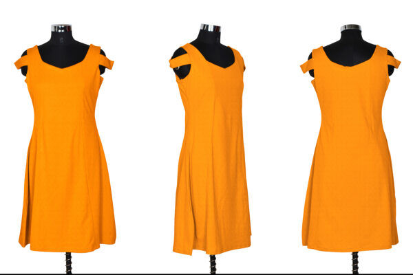 Yellow Off-Shoulder V-Neck Knee-Length Dress - Image 5
