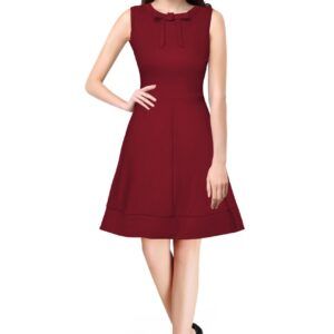 Maroon Sleeveless Round-Neck Knee-Length Dress