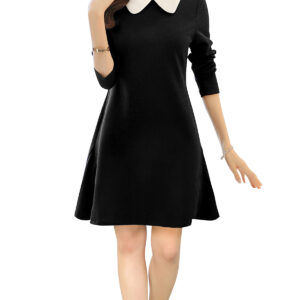 Black Collared Knee-Length Dress