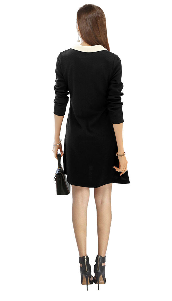 Black Collared Knee-Length Dress - Image 4