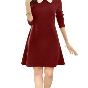 Maroon Collared Knee-Length Dress