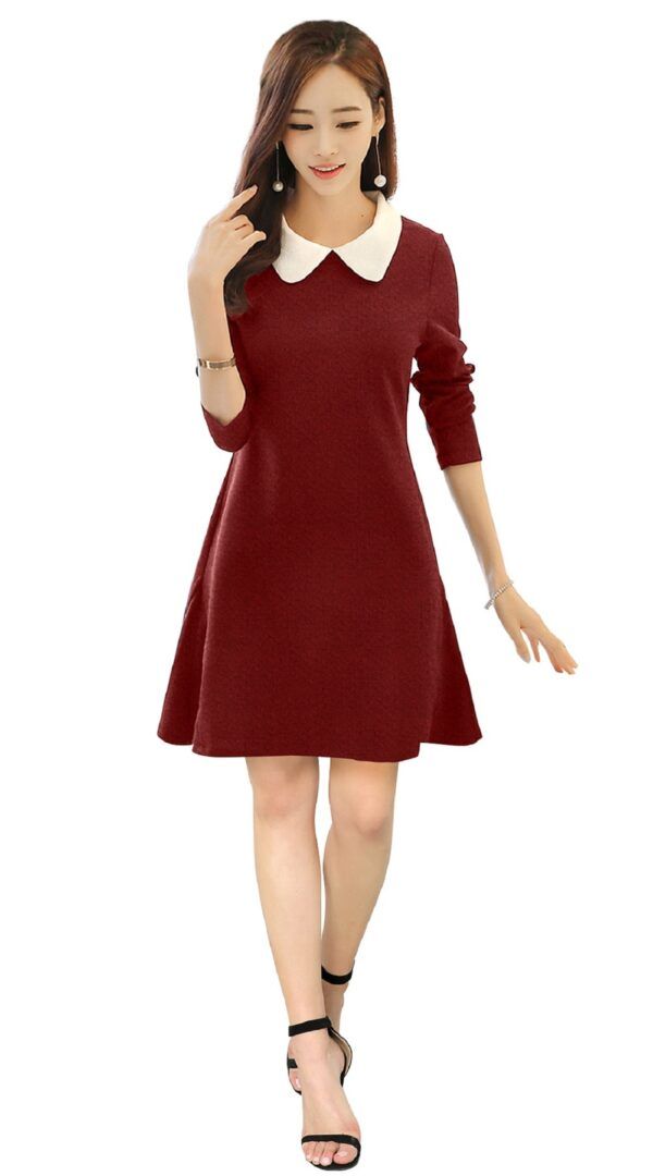 Maroon Collared Knee-Length Dress