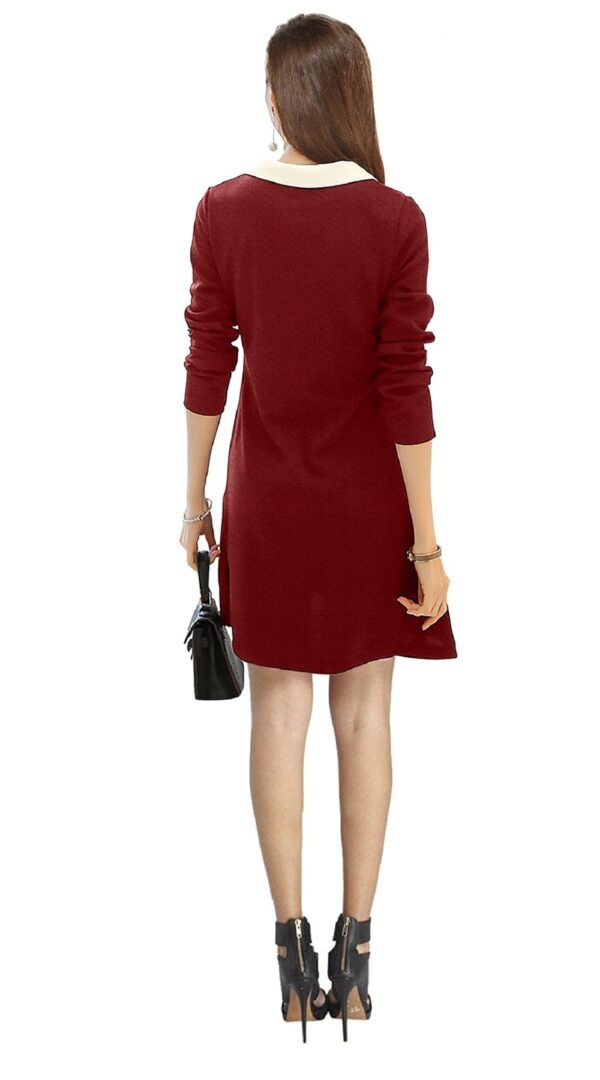 Maroon Collared Knee-Length Dress - Image 4