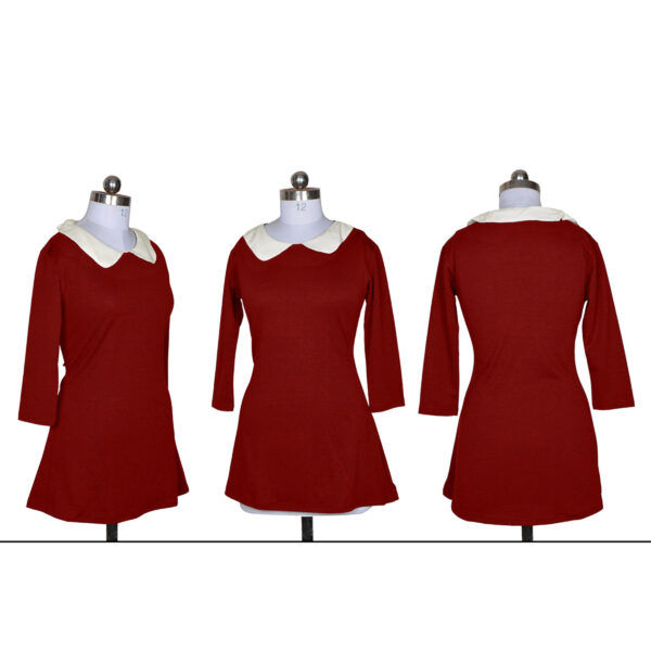 Maroon Collared Knee-Length Dress - Image 5