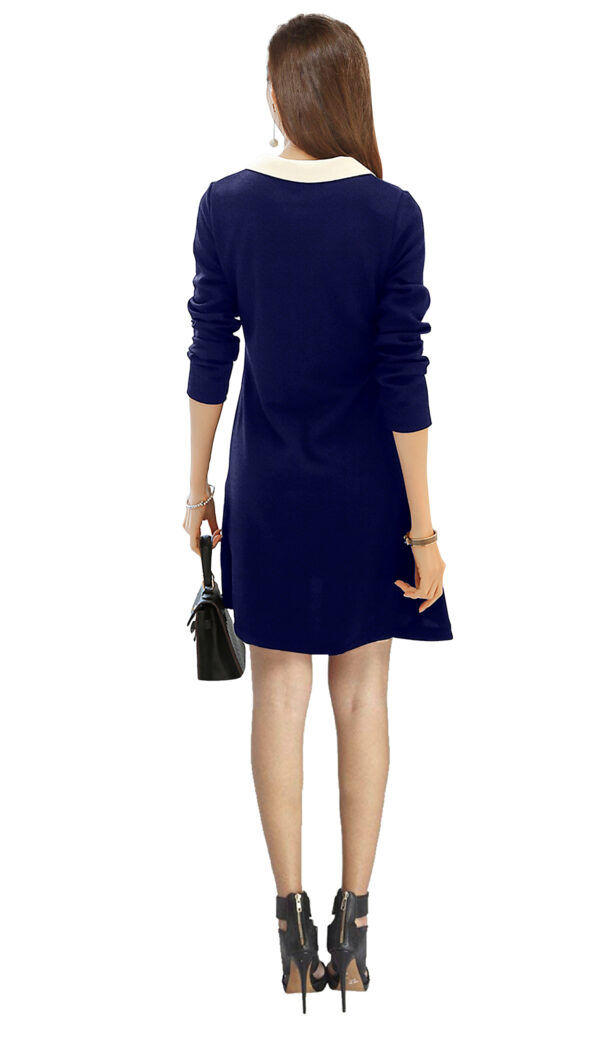 Navy Blue Collared Knee-Length Dress - Image 4