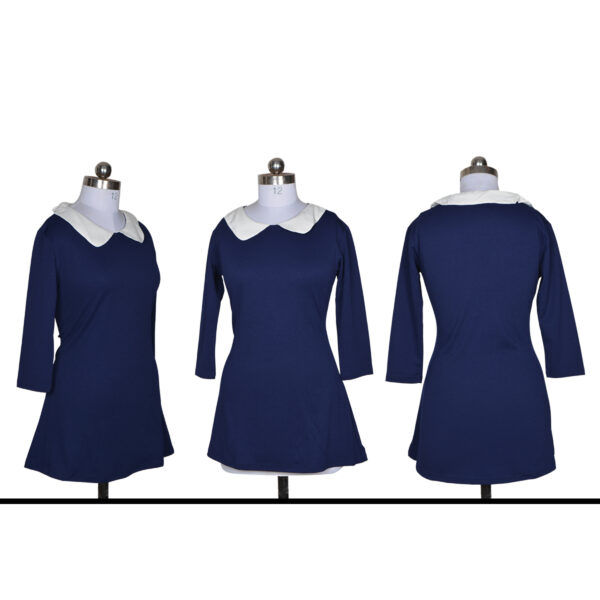Navy Blue Collared Knee-Length Dress - Image 5