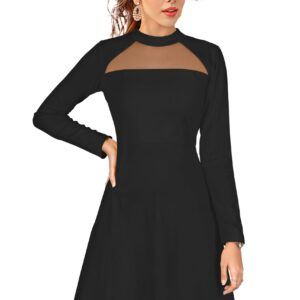 Elegant Black Full-Sleeve Stretchable Fit & Flare Dress
