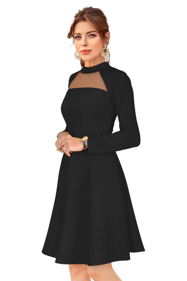 Elegant Black Full-Sleeve Stretchable Fit & Flare Dress - Image 3