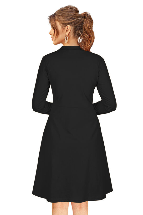 Elegant Black Full-Sleeve Stretchable Fit & Flare Dress - Image 4