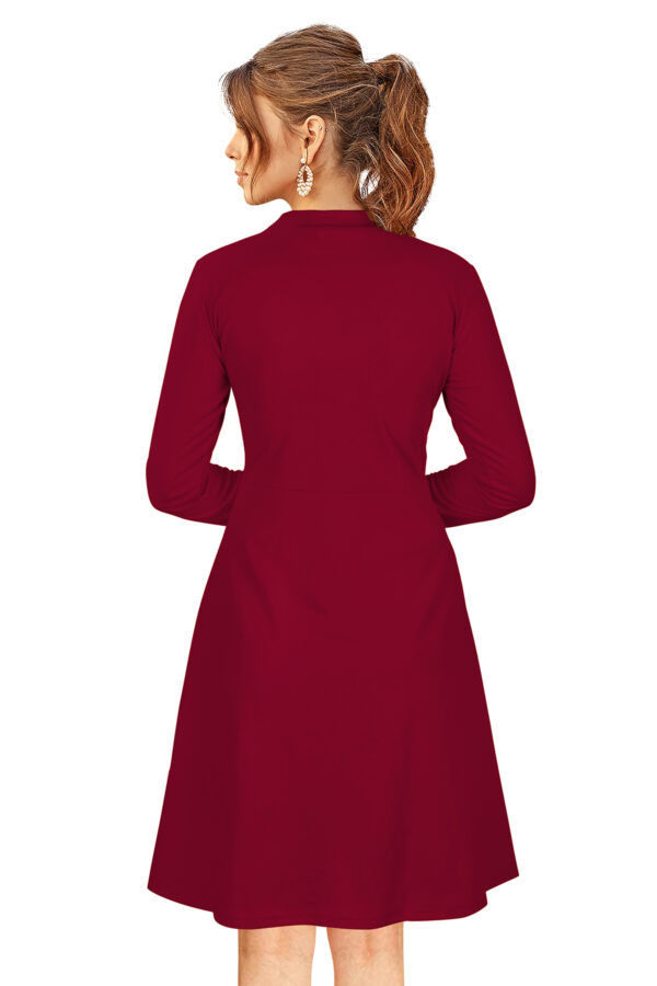 Elegant Maroon Full-Sleeve Stretchable Fit & Flare Dress - Image 4