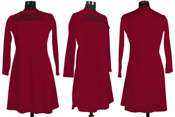 Elegant Maroon Full-Sleeve Stretchable Fit & Flare Dress - Image 5