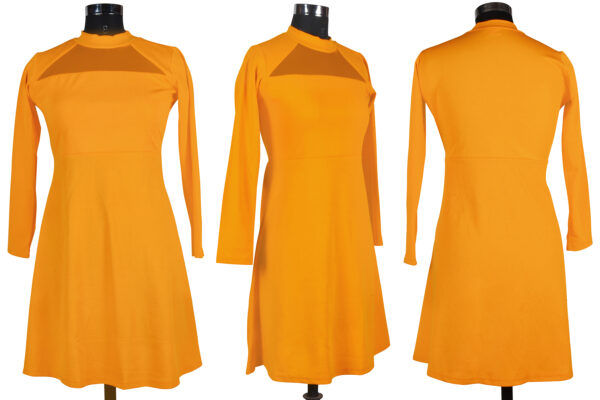 Elegant Yellow Full-Sleeve Stretchable Fit & Flare Dress - Image 5