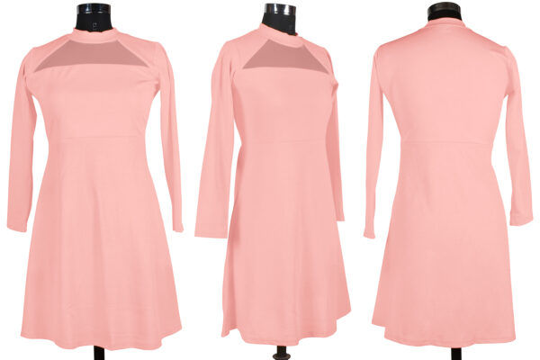 Elegant Peach Full-Sleeve Stretchable Fit & Flare Dress - Image 5