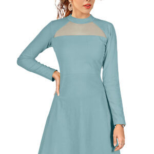 Elegant Pista Full-Sleeve Stretchable Fit & Flare Dress