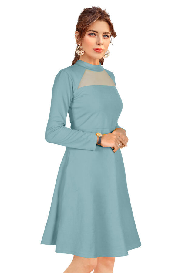 Elegant Pista Full-Sleeve Stretchable Fit & Flare Dress - Image 2