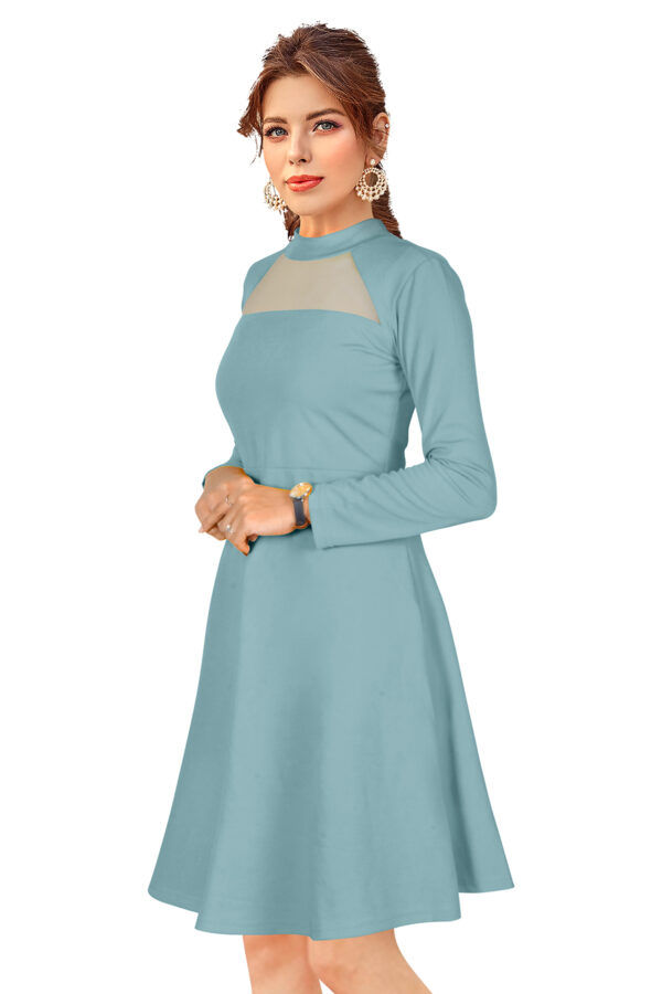 Elegant Pista Full-Sleeve Stretchable Fit & Flare Dress - Image 3