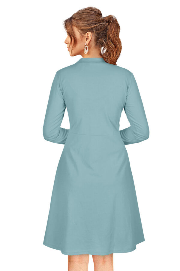 Elegant Pista Full-Sleeve Stretchable Fit & Flare Dress - Image 4