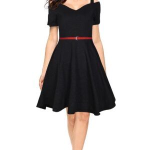 Black Fit & Flare Knee-Length Dress