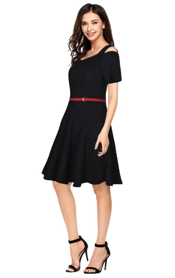Black Fit & Flare Knee-Length Dress - Image 2