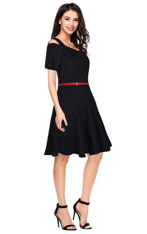 Black Fit & Flare Knee-Length Dress - Image 3