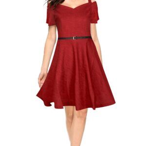Maroon Fit & Flare Knee-Length Dress