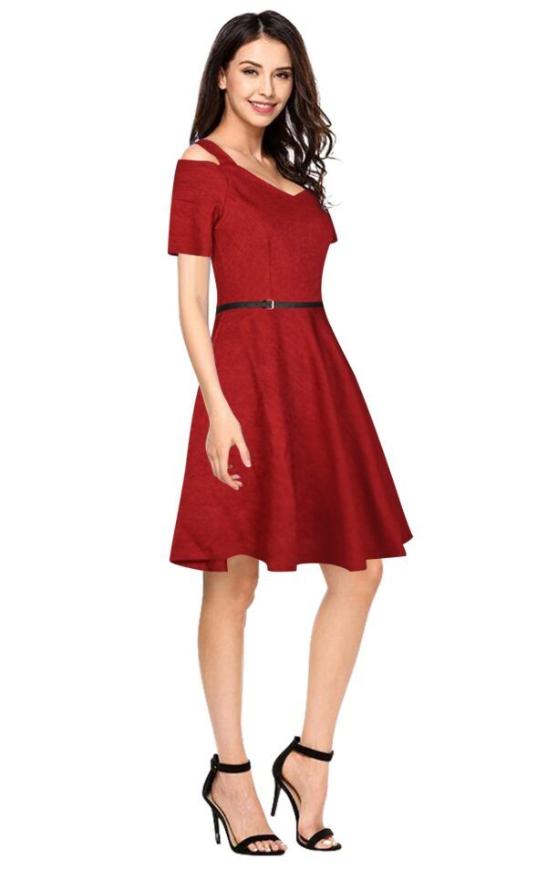 Maroon Fit & Flare Knee-Length Dress - Image 2