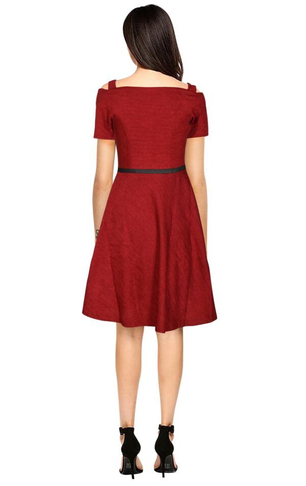 Maroon Fit & Flare Knee-Length Dress - Image 4