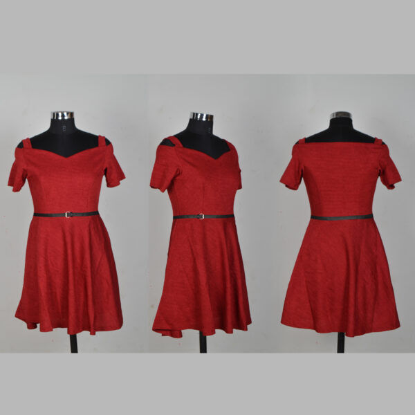 Maroon Fit & Flare Knee-Length Dress - Image 5