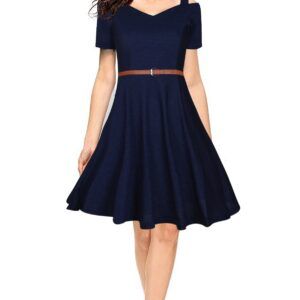 Navy Blue Fit & Flare Knee-Length Dress