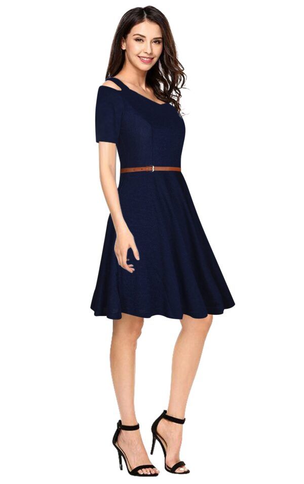 Navy Blue Fit & Flare Knee-Length Dress - Image 2