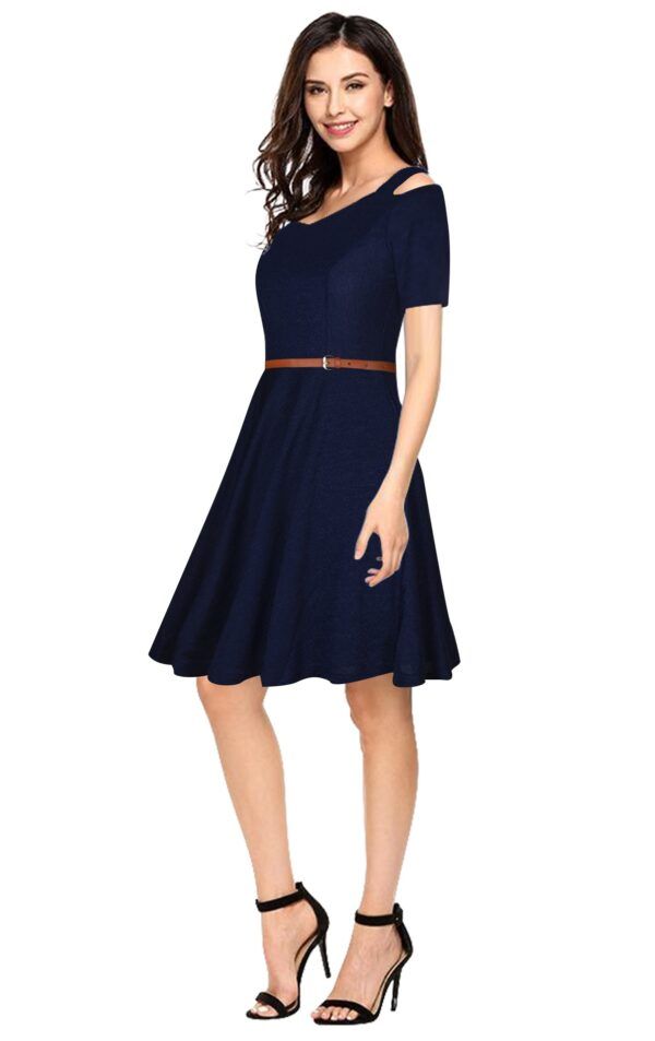 Navy Blue Fit & Flare Knee-Length Dress - Image 3