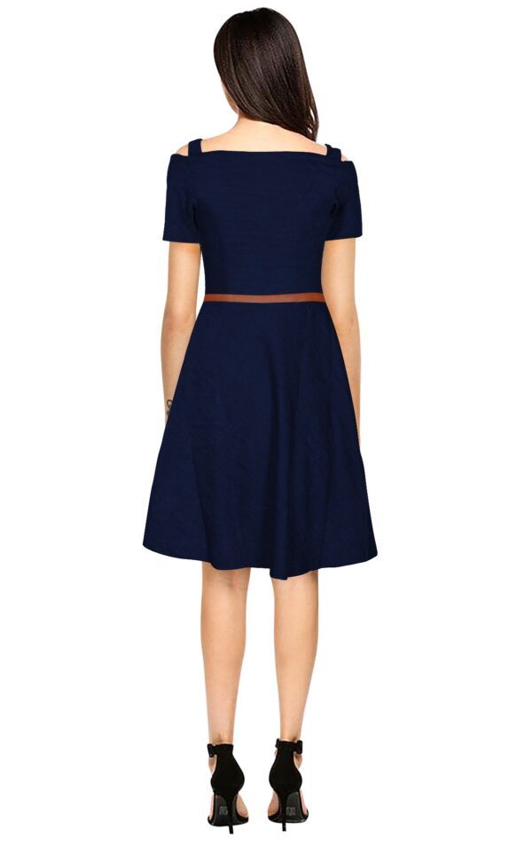 Navy Blue Fit & Flare Knee-Length Dress - Image 4
