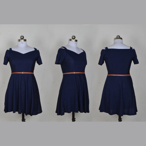 Navy Blue Fit & Flare Knee-Length Dress - Image 5