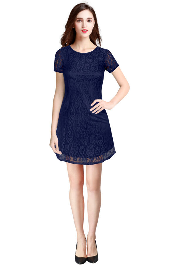 Navy Blue Rasal Bodycon Knee-Length Dress - Image 2