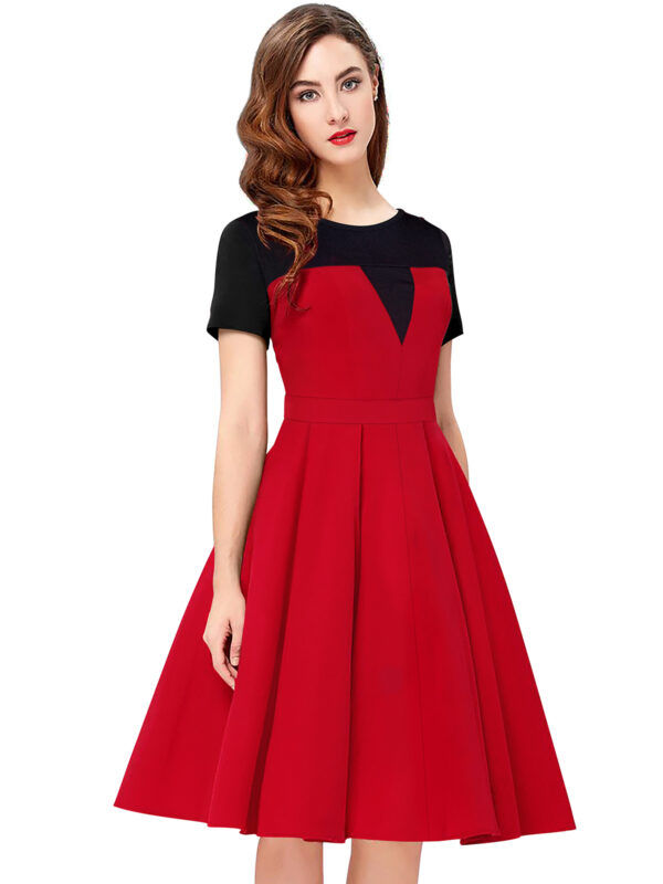 Fit & Flair Red Cap Sleeve Dress - Image 2