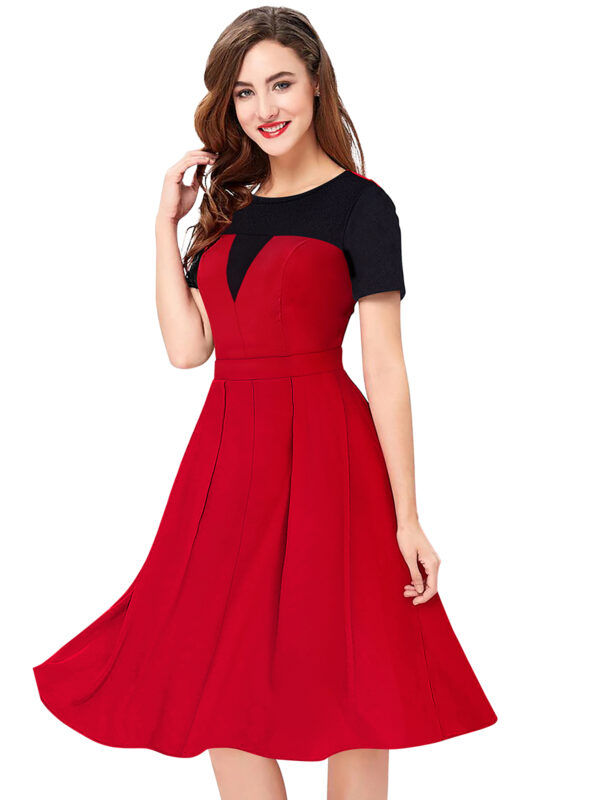 Fit & Flair Red Cap Sleeve Dress - Image 3