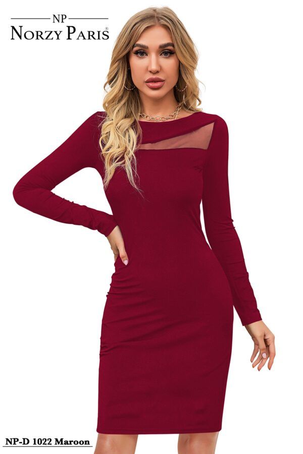 Timeless Maroon Full-Sleeve Bodycon Dress - Image 3
